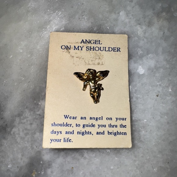 Jewelry - Vintage Angel On My Shoulder Pin Gold Tone Rhinestone Collectible Vintage